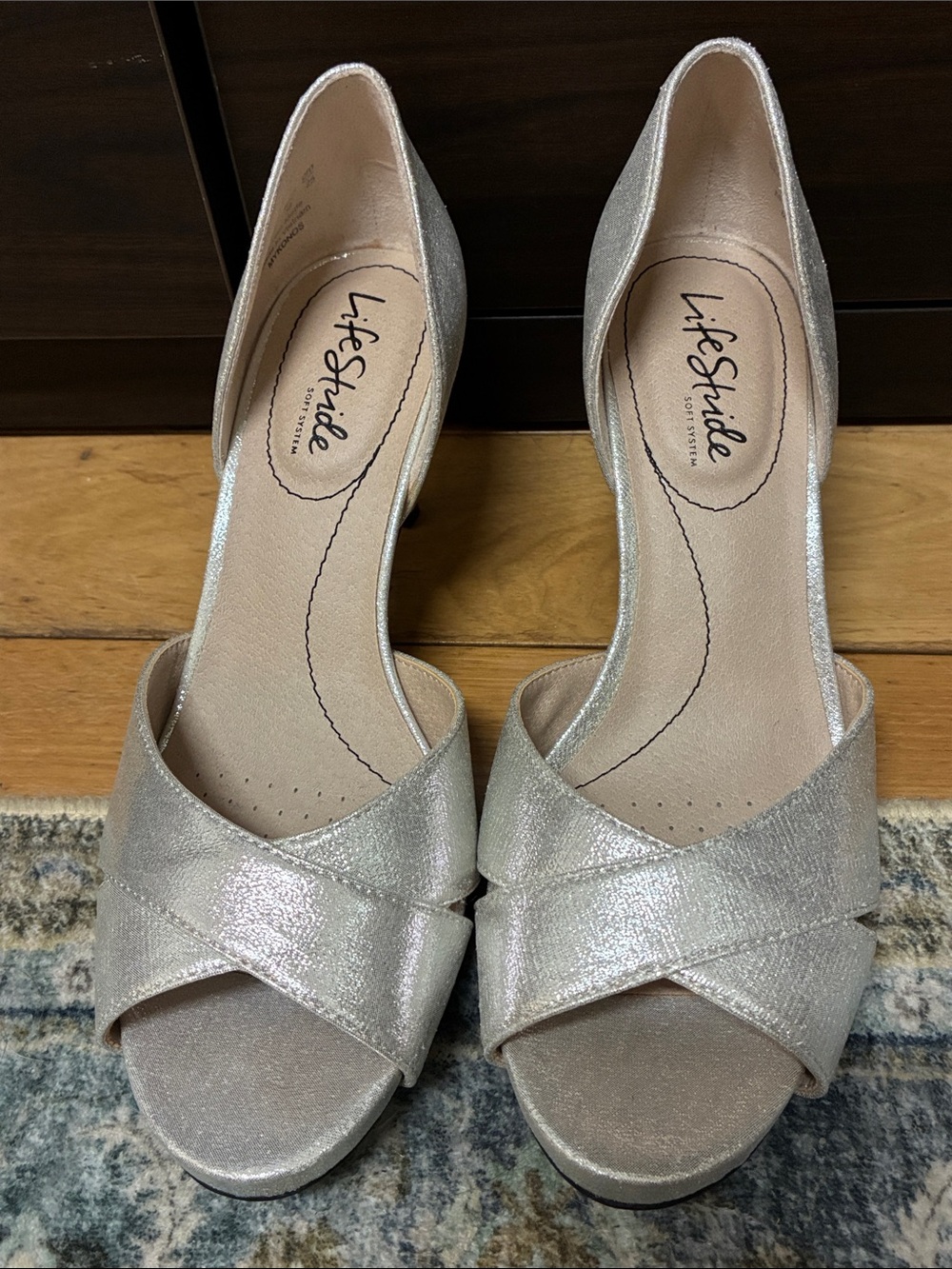 Life Stride Metallic Silver Open-Toe Heels